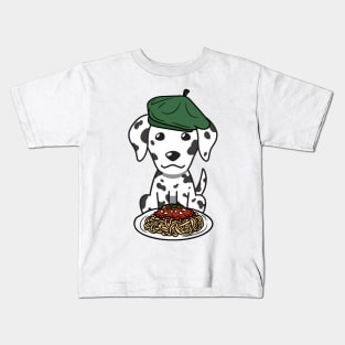 Dog eating Spaghetti - dalmatian Kids T-Shirt